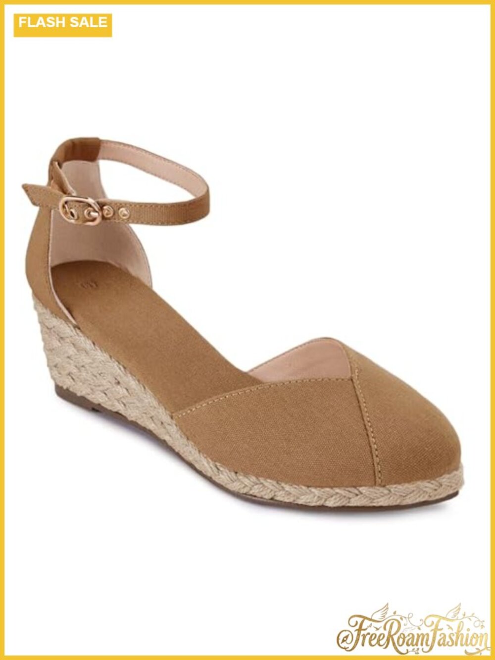 Womens Canvas Espadrille Platform Sandals Closed Toe Ankle Strap Wedge Heel